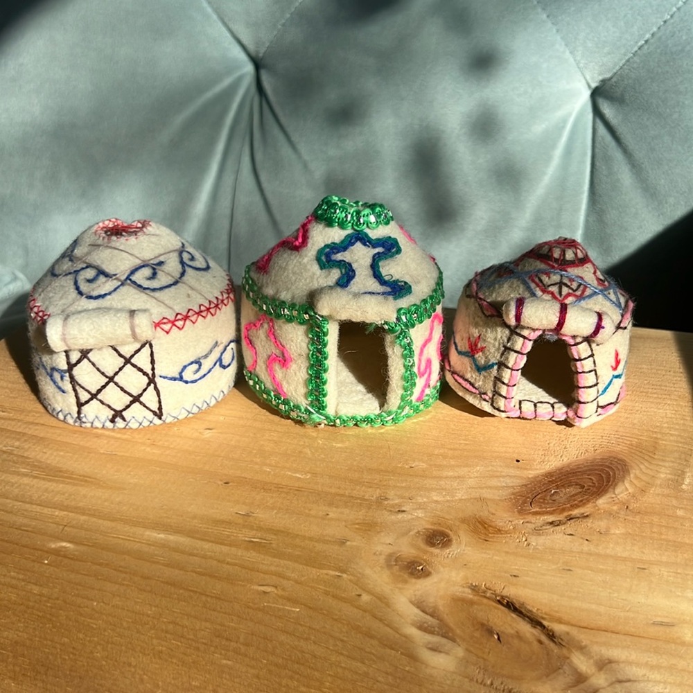 Trio of felted yurts